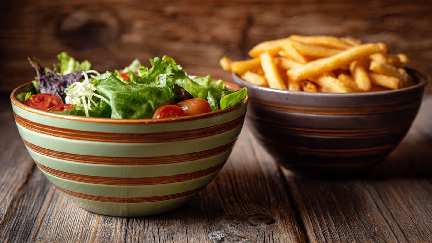 Golden fries with a fresh garden salad